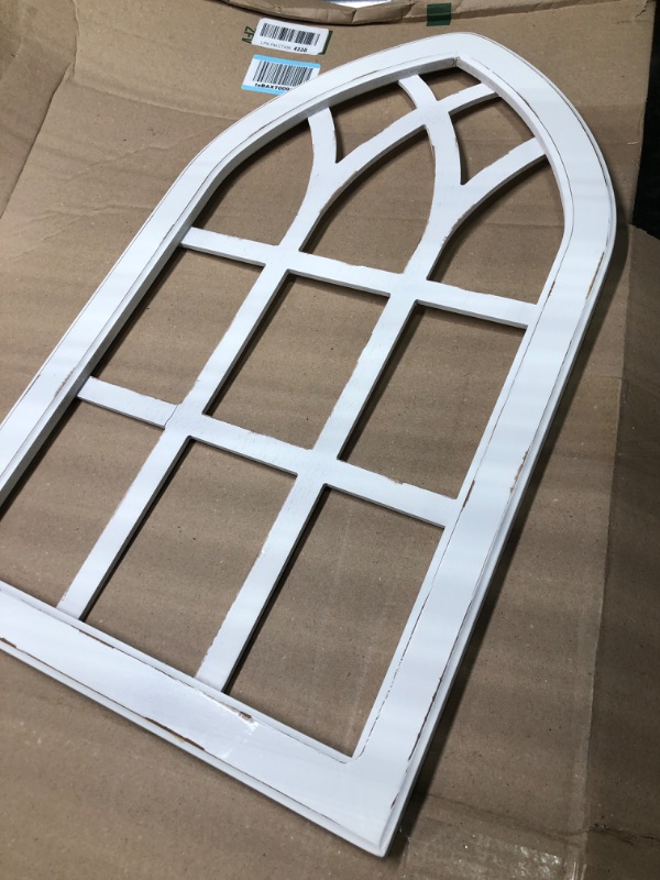 Photo 3 of Ka Home Cathedral Arch Wall Decor Window - Rustic Window Frame for Farmhouse, Vintage or Salvage Style - White Wood Window Frame with Arched Top - 16.25 inches wide, 27.75 inches tall