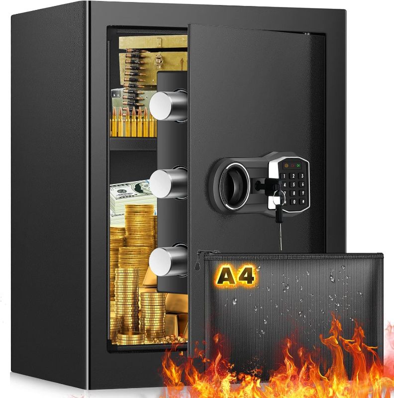 Photo 1 of 2.5 Cub Home Safe Fireproof Waterproof, Large Fireproof Safe with Fireproof Documents Bag, Digital Keypad Key and Removable Shelf, Personal Security Safe for Home Money Firearm A4 Documents Medicines