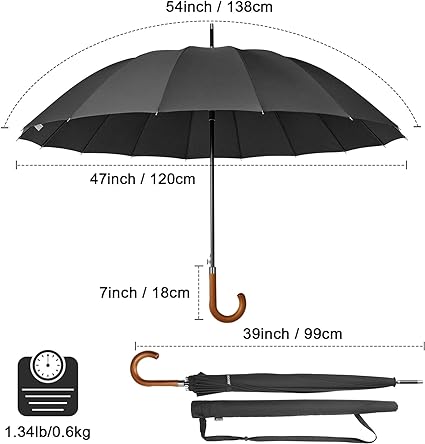 Photo 1 of 4Free Wooden J Handle Umbrella 54 Inch Large Auto Open Classic Windproof Rain Stick Umbrellas for Men Women