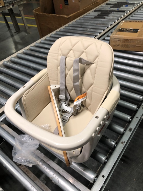 Photo 2 of 3-in-1 Convertible Wooden High Chair,Baby High Chair with Adjustable Legs & Dishwasher Safe Tray, Made of Sleek Hardwood & Premium Leatherette, Cream Color  ***Stripped front bolt***