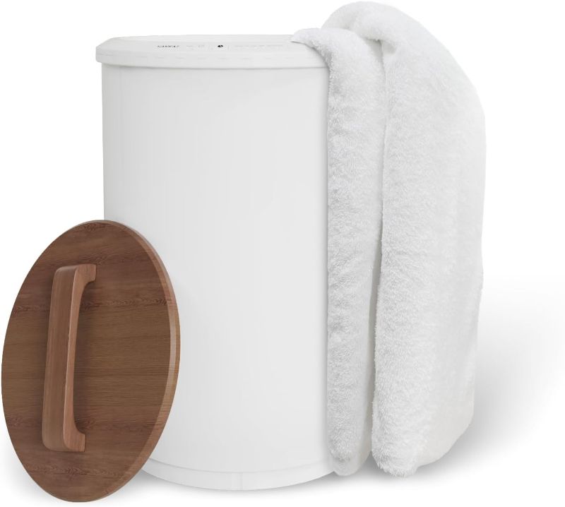 Photo 1 of  Large Towel Warmer for Bathroom - Heated Towel Warmers Bucket, Wooden Lid, Auto Shut Off, Fits Up to Two 40"X70" Oversized Towels, Bathrobes, Blankets, PJ's and More Silver 