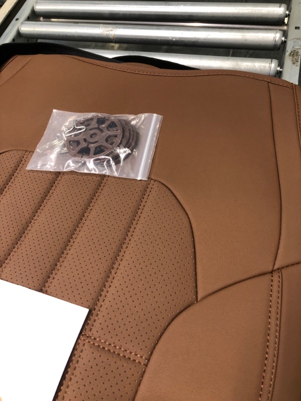 Photo 2 of Truckiipa Dodge Ram 2 Front Seat Covers Custom Fit for 2002-2023 1500 2500 3500 Pickup Crew Double Quad Cab Laramie Big Horn Full Coverage Waterproof Leather Truck Seat Protectors, Brown Front Set/Brown A:Concave Front+Short Middle Rear