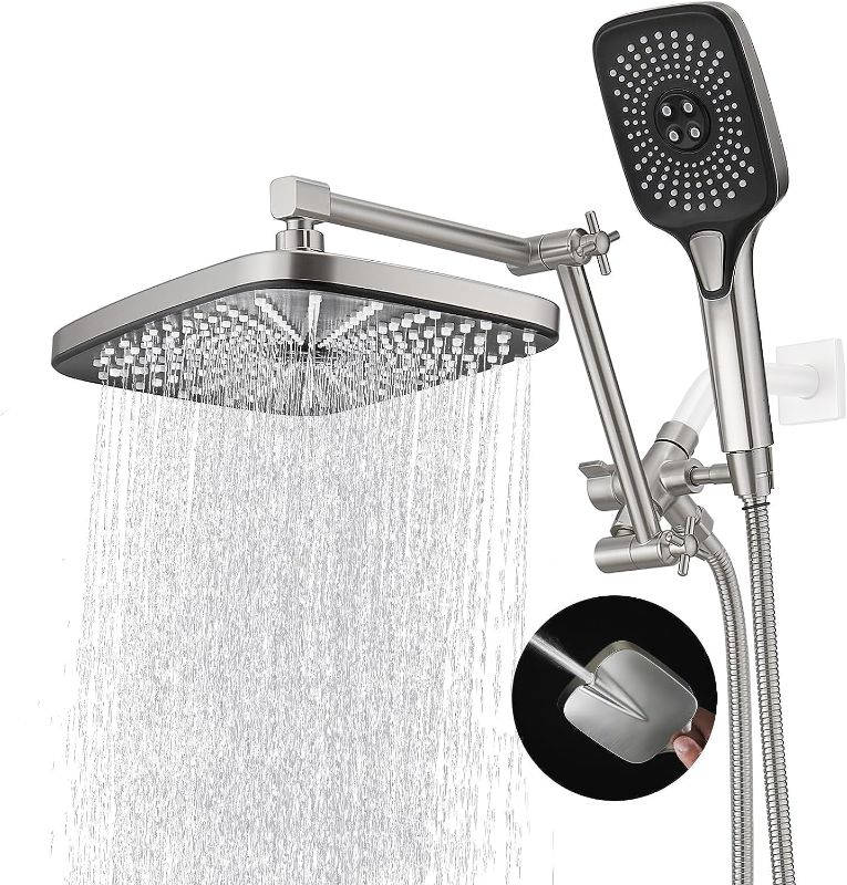 Photo 1 of 
Jcrob 12 Inch Shower Head With Handheld, High-Pressure Rain/Rainfall Shower Heads With 3+1 Settings Handheld Spray, Including 3-Way Diverter, Extension Arm - Height/Angle Adjustable(Brushed Nickel)