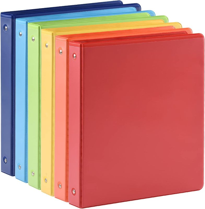 Photo 1 of 1-inch 3 Ring Binder with 2 Interior Pockets, 1'' Basic Binders Holds US Letter Size 8.5'' x 11'' Paper - Durable, Versatile Binders for Office, Home, and School Use, 6 Pack (6-Color Assorted)

