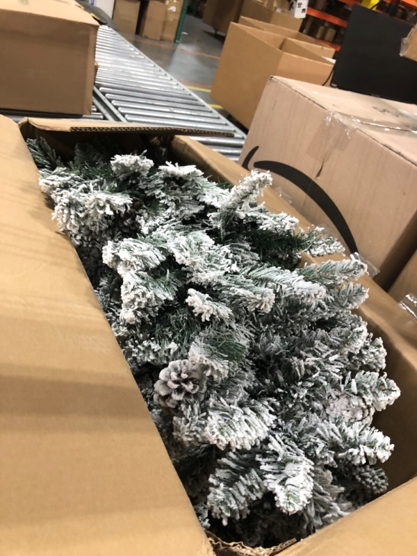 Photo 2 of 5FT Flocked Artificial Christmas Tree,Flocked Holiday Christmas Pine Tree with Pinecone, Snow Flocked Xmas Tree,Party Decoration 600 Branch Tips?Reinforced Metal Base & Easy Assembly by Maylaviu