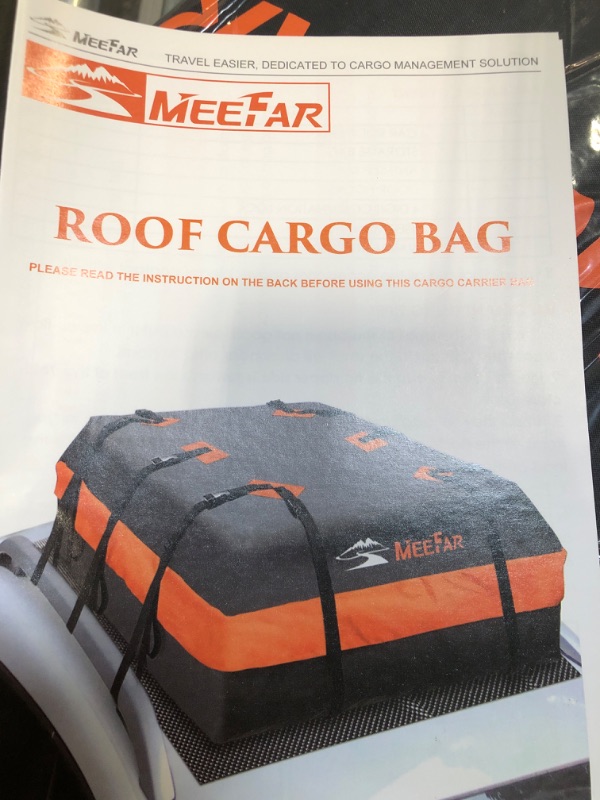 Photo 5 of MeeFar Car Roof Bag XBEEK Rooftop top Cargo Carrier Bag Waterproof 15 Cubic feet for All Cars with/Without Rack, Includes Anti-Slip Mat, 8 Reinforced Straps, 6 Door Hooks, Luggage Lock