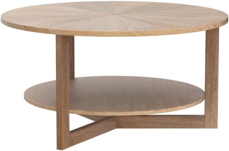 Photo 1 of ***Missing hardware*** DS-HOMEPORT Wood Round Coffee Table for Living Room, 2 Tier Circle Rustic Farmhouse Coffee Table with Storage, Mid-Century Coffee Table for Apartment, Easy Assembly (Light Brown,35" Dx35 Wx18 H)