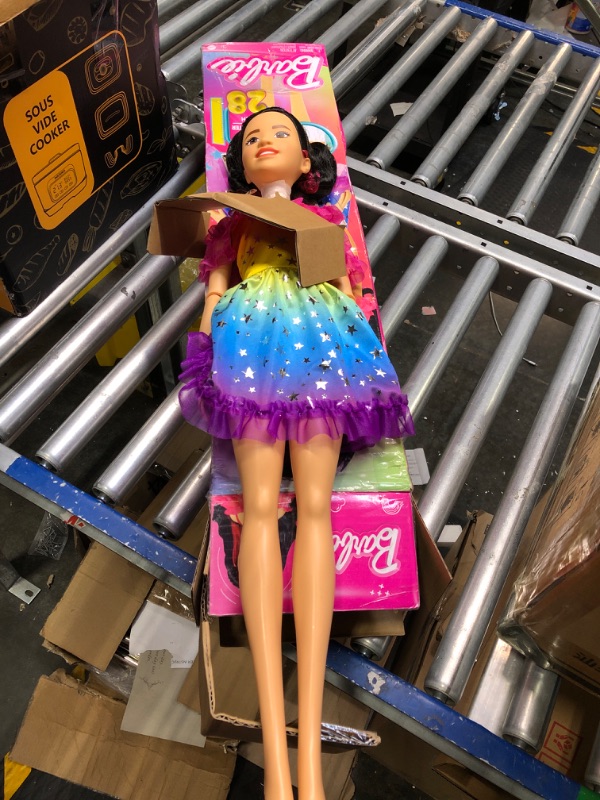 Photo 3 of Barbie Large Doll with Black Hair, 28 Inches Tall, Rainbow Dress and Styling Accessories Including Shooting Star Handbag