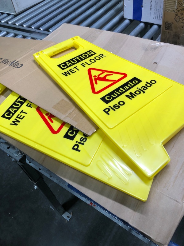 Photo 3 of Caution Wet Floor Sign (2-Pack) – A-Frame Warning Sign, 24 Inches Tall – Opens 12 Inches – Perfect for Safety in Restaurants, Warehouses, Offices, Bathrooms, and Anywhere with a Spill