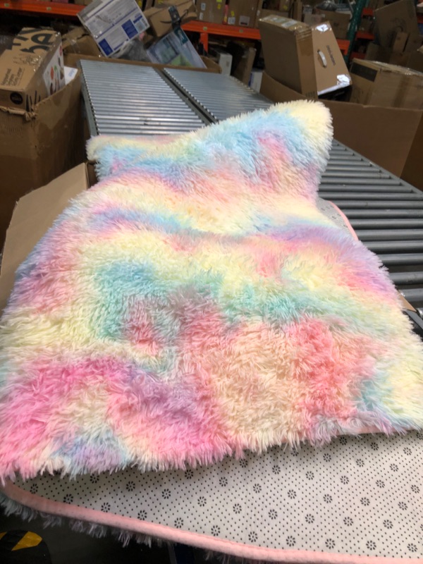 Photo 3 of Amdrebio Rainbow Area Rugs for Girls Bedroom Decor,5x7 Rug,Fluffy Plush Pastel Rug for Kids Playroom,Unicorn Shaggy Carpet for Nursery,Soft Cute Princess Rug for Baby Toddler,Fuzzy Kawaii Throw Rug 5x7 Feet Rainbow