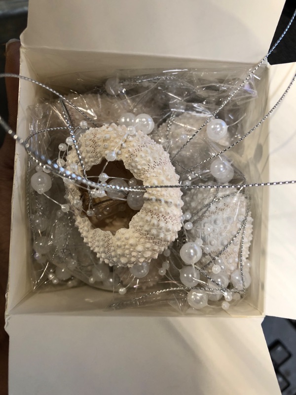 Photo 2 of 6 Pcs Sea Urchin Jellyfish Christmas Ornament Coastal Beaded Beach Theme Holiday Decorations Ocean Inspired Elegant Hanging Jellyfish Decorations with Crystal and Ribbons (White)