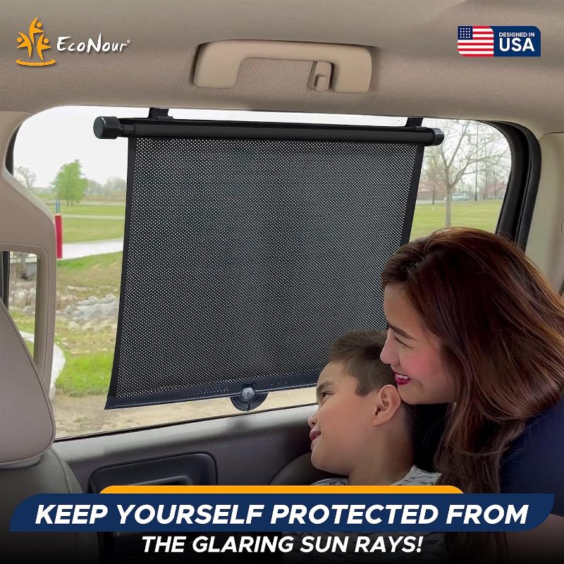 Photo 1 of EcoNour Baby Sun Shade for Car Window  | Roller Shade for Car Window for Kids and Pets | Large Retractable Car Window Shade Offers Complete Protection from UV Rays and Sun Glare | 18" x 20" Large 