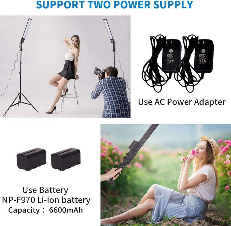 Photo 2 of GSKAIWEN LED Video Light Battery Powered Photography Light Portable Handheld Wand,Dimmable 2800-5500K Photo Studio Light Kit with NP-970 Li-ion Battery and Stand for Portrait, YouTube,Outdoor Video Lighting kit+NP-F970 battery