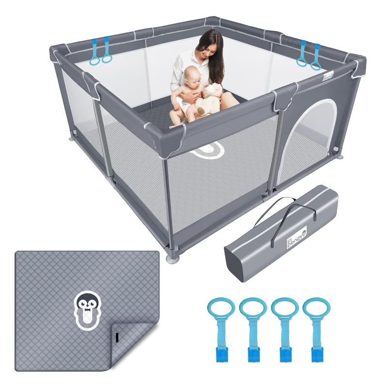 Photo 1 of Baby Playpen for Babies and Toddlers with Mat, 50x50 inch Large Baby Playard No Gaps for Indoor & Outdoor, Playpen with Bag, with Playmat, Anti-Slip Base,