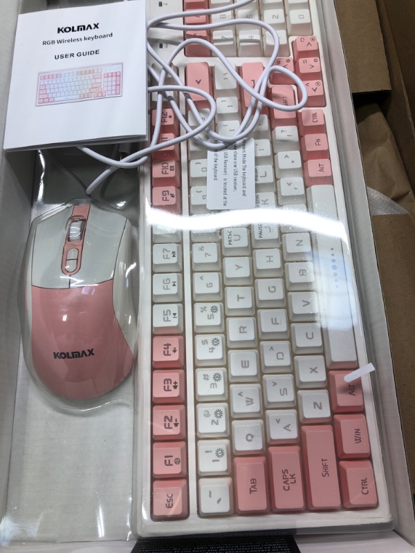 Photo 3 of CK98 Wireless Gaming Keyboard and Mouse Combo,Rechargeable RGB White Gaming Keyboard RGB Backlit 98 Keys Mechanical Feeling Dual Color Keyboard and Gaming Mouse 3200DPI for PC Mac Gamers(WhitePink) White Combo