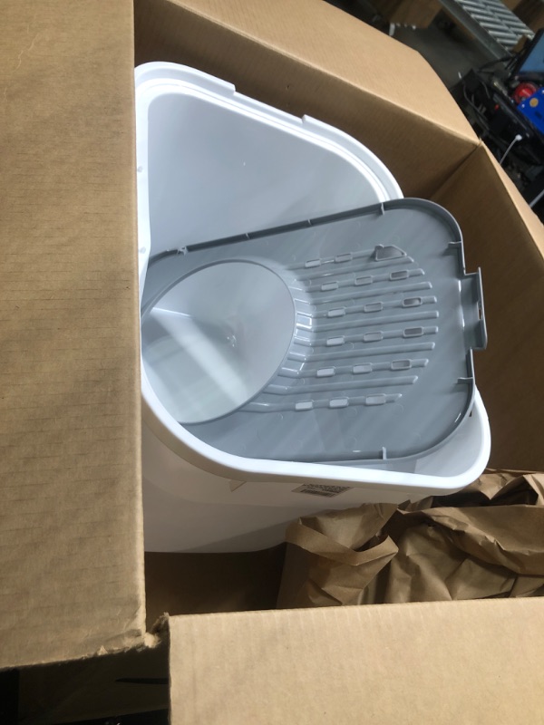 Photo 2 of **missing scooper** IRIS USA Square Top Entry Cat Litter Box with Scoop, Large Kitty Litter Tray with Litter Catching Lid Less Tracking Dog Proof and Privacy Walls, White/Gray Top Entry - White