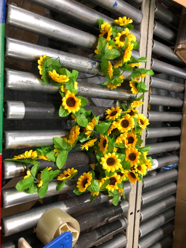 Photo 4 of DILATATA 2 Pack Artificial Sunflower Garland 6ft Silk Hanging Sunflowers Vine Fake Yellow Flowers with Green Leaves for Home Birthday Wedding Garden Party Decor