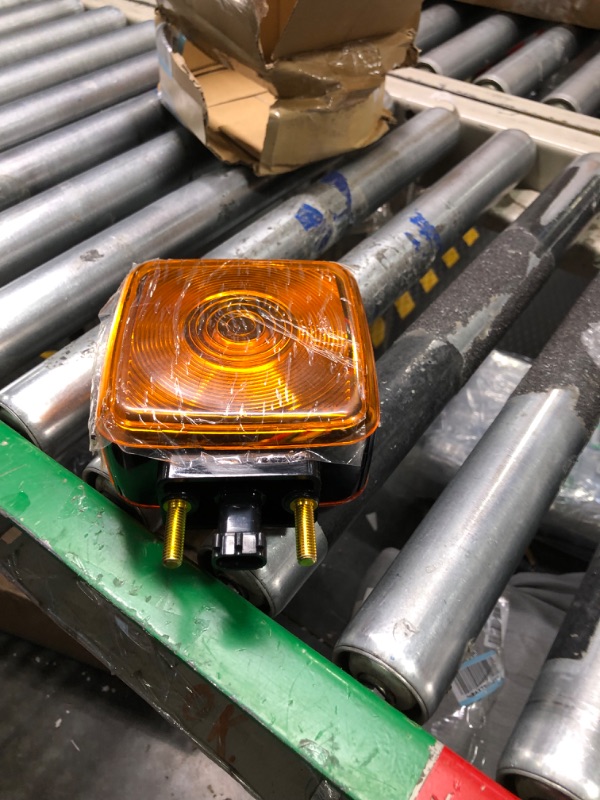 Photo 1 of Truck-Lite 5800AA Incandescent Light (Signal-Stat 5800 Series Yellow Square Dual Face, Side Marker, 1 Bulb, 3 Wire, Pedestal Light, 2 Stud, Black, Stripped End)