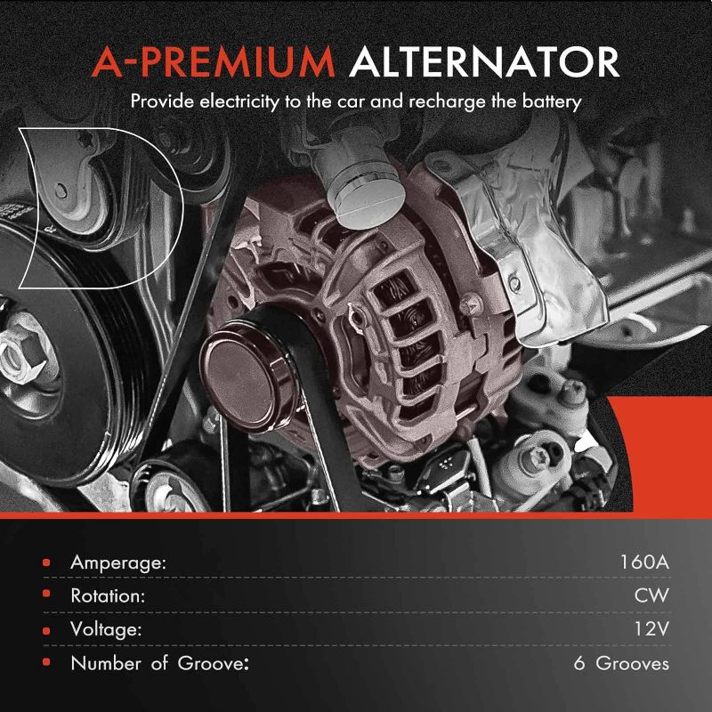 Photo 1 of A-Premium Alternator Compatible with Chrysler 200 11-14, Town & Country 11-16 & Dodge Avenger 11-14, Grand Caravan 11-20, Journey 11-19 & Ram C/V & VW Routan, V6 3.6L, 12V 160 Amp, 6-Groove Pulley