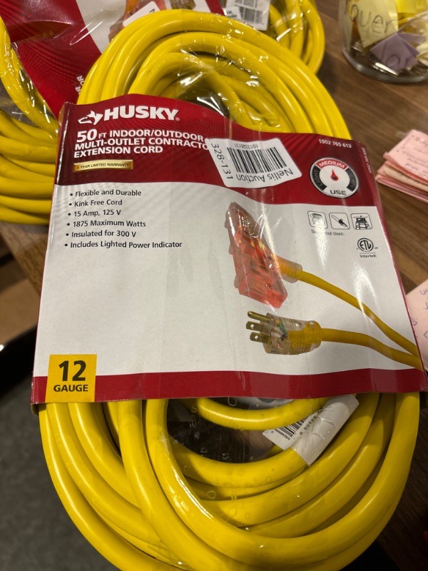 Photo 3 of Husky 50 ft. 12/3 Lighted Triple Tap Extension Cord 6pk