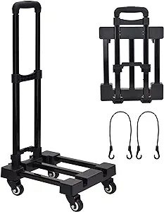 Photo 1 of **USED** Lougnee Folding Hand Truck, 4 Wheels Fold Up Hand Cart with 2 Elastic Ropes, Portable Foldable 220 lbs Capacity Heavy Duty Luggage Cart, Utility Dolly Platform Cart for Car House Office Moving, Black Large-4