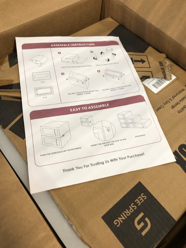 Photo 3 of **USED** SEE SPRING Large 12 Pack Shoe Storage Box, Clear Plastic Stackable Shoe Organizer for Closet, Space Saving Foldable Shoe Rack Sneaker Container Bin Holder Large Clear