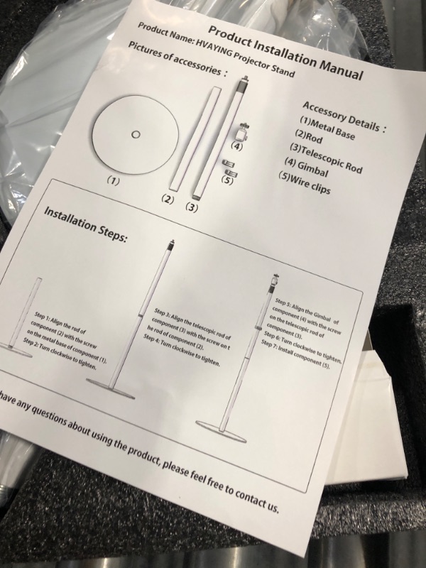 Photo 3 of HVAYING Pico Projector Stand with Stable Metal Base, Flexible Extension and Angle Adjustment, Cable Management, 1/4 Inch Interface - Ideal for Home and Office - White