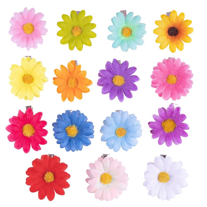 Photo 1 of Framendino, 15 Pack Daisy Clip Flower Clips Small Sunflower Hairpins Bridal Accessories for Women Girls Beach Wedding Decor (15 Colors)