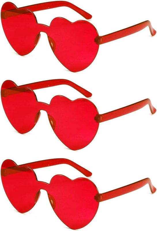 Photo 1 of 3 Pairs Heart Sunglasses for Women Rimless Transparent Heart Glasses Bulk Bachelorette Party Favors Blue
