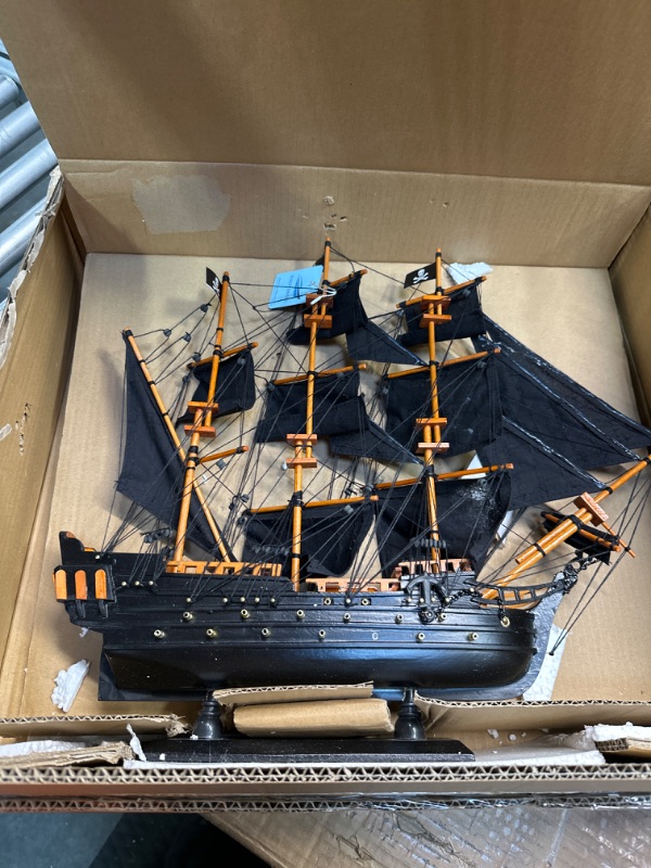 Photo 3 of NAUTIMALL The Black Pearl Wooden Pirate Ship Model 20" Prebuilt Caribbean Nautical Sailboat Decor