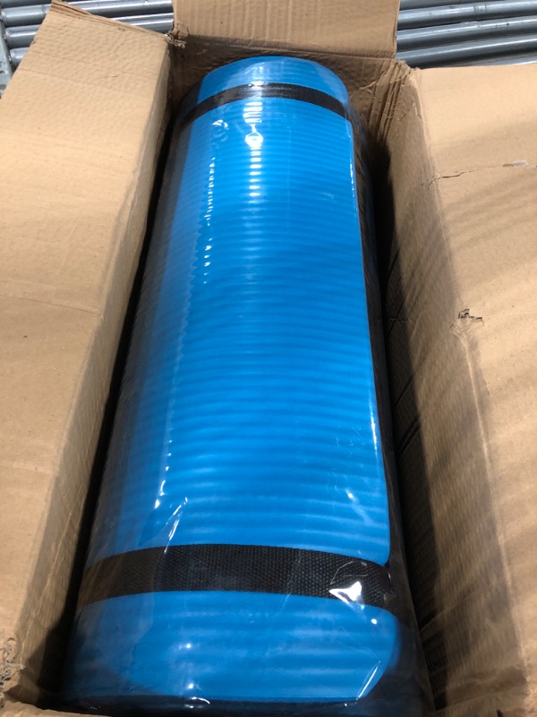 Photo 1 of BalanceFrom All Purpose 1-Inch Extra Thick High Density Anti-Tear Exercise Yoga Mat with Carrying Strap Blue 