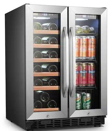 Photo 1 of LANBO Wine Refrigerator 23 in. Dual Zone 18-Bottle 55-Can Beverage and Wine cooler in Stainless Steel