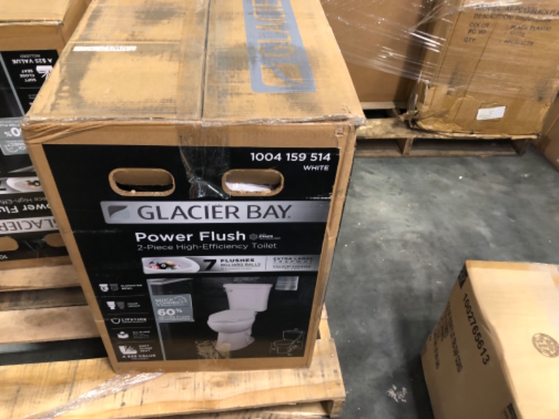 Photo 2 of Glacier Bay Power Flush 2-Piece 1.28 GPF Single Flush Elongated Toilet in White with Slow-Close Seat Included