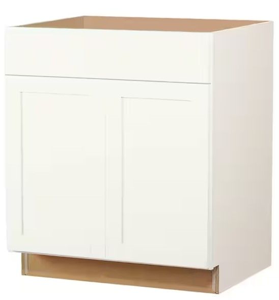 Photo 1 of Hampton Bay Westfield Feather White Shaker Stock Sink Base Kitchen Cabinet (30 in. W x 23.75 in. D x 35 in. H)