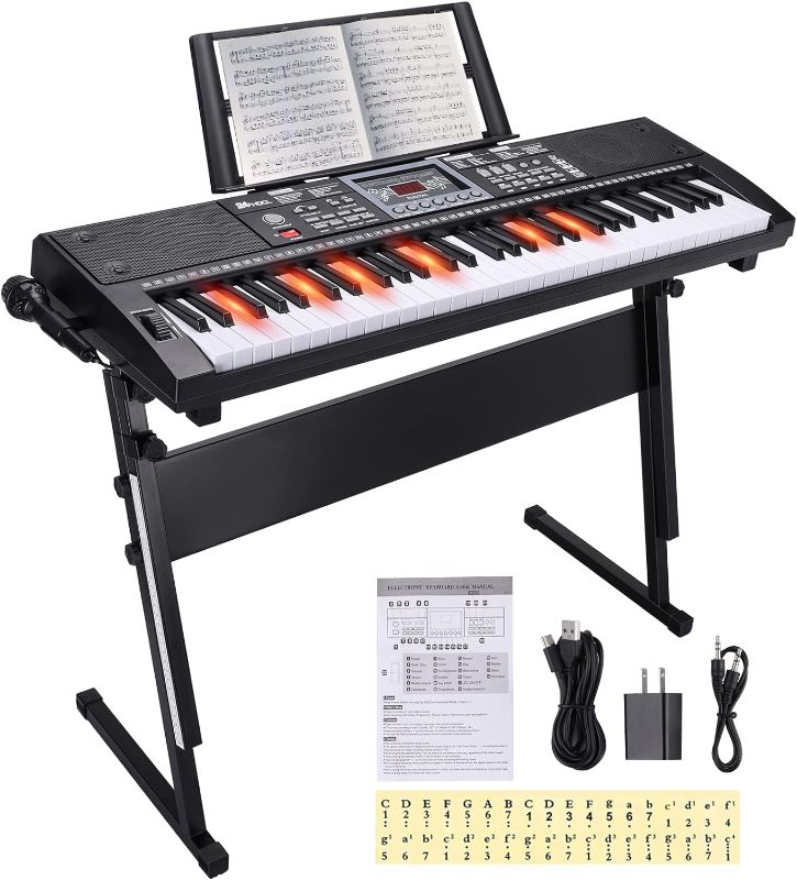 Photo 1 of 24HOCL 61 Key Premium Electric Keyboard Piano for Beginners with Stand, Built-in Dual Speakers, Microphone, Headphone, Stand & Display Panel (Black)I’m 
