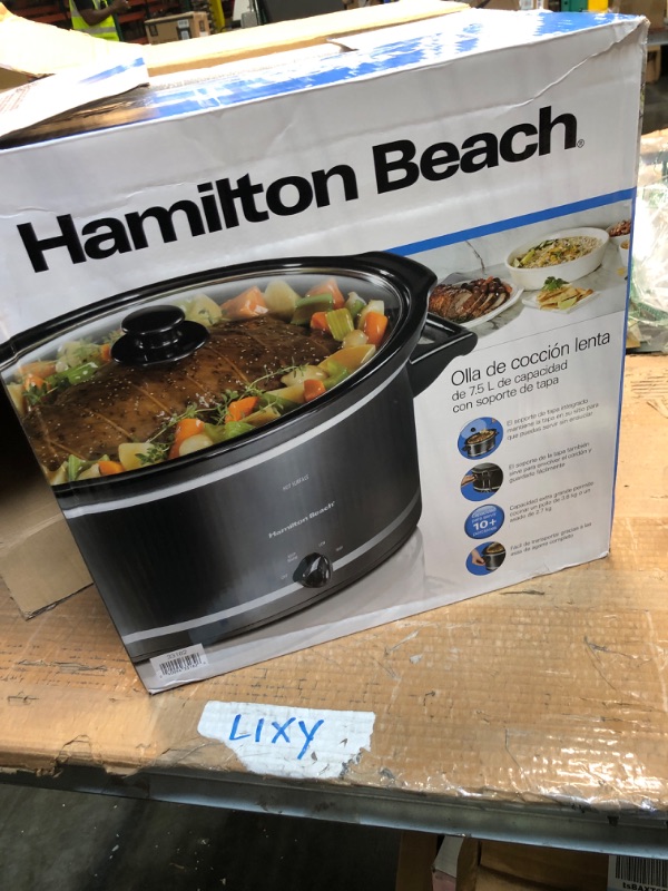 Photo 4 of ** FOR PARTS ONLY ** MAY WORK * Hamilton Beach Slow Cooker with 3 Cooking Settings, Dishwasher-Safe Stoneware Crock & Glass, 8-Quart Built-In Lid Rest, Black 8-Quart; Built-In Lid Rest Black