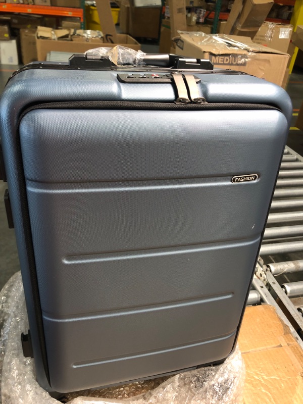 Photo 1 of YUNASAY Aluminum Frame Carry on Luggage with Front Compartment & USB Charging Port, PC Hardside Suitcase with Spinner Wheels TSA Lock for Travel Rolling Luggage (Blue, 20inch) Blue 20inch