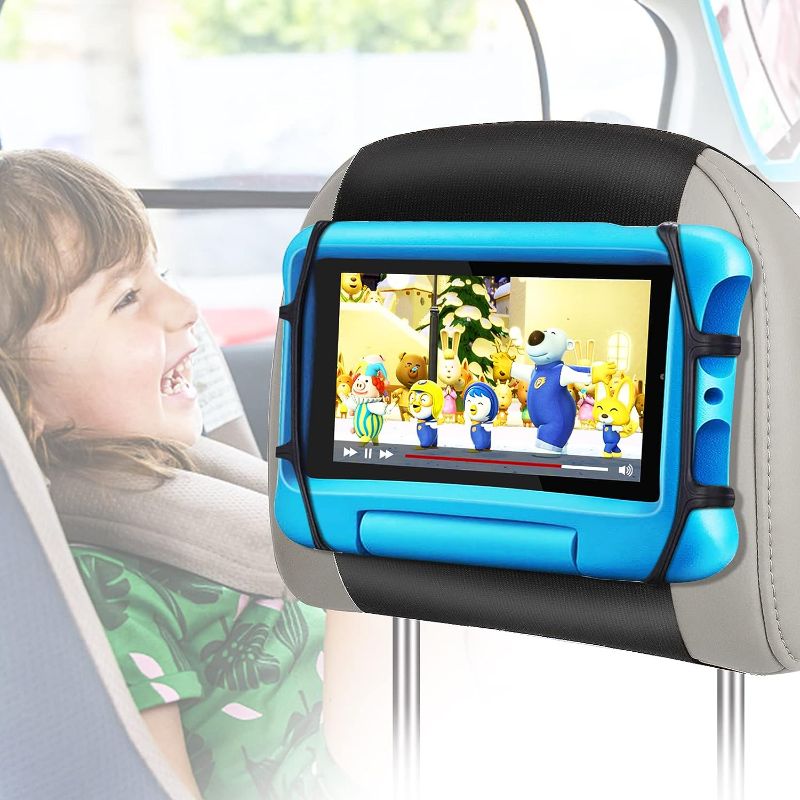 Photo 1 of FANGOR Car Headrest Mount Holder, Tablet Holder for Kids in Back Seats, Anti-Slip Strap and Holding Net,Angle-Adjustable/Fits All 7 Inch to 12.9 Inch Tablets