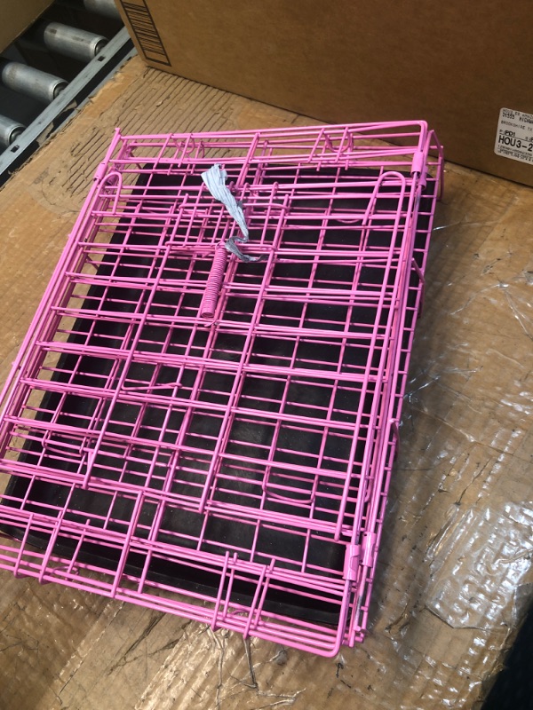 Photo 3 of ** FOR VERY SMALL PET** MidWest Homes for Pets Single Door iCrate 24" Pink Folding Metal Dog Crate w/ Divider Panel, Floor Protecting "Roller" Feet & Leak Proof Plastic Tray; 24L x 18W x 19H Inches, Small Dog Breed