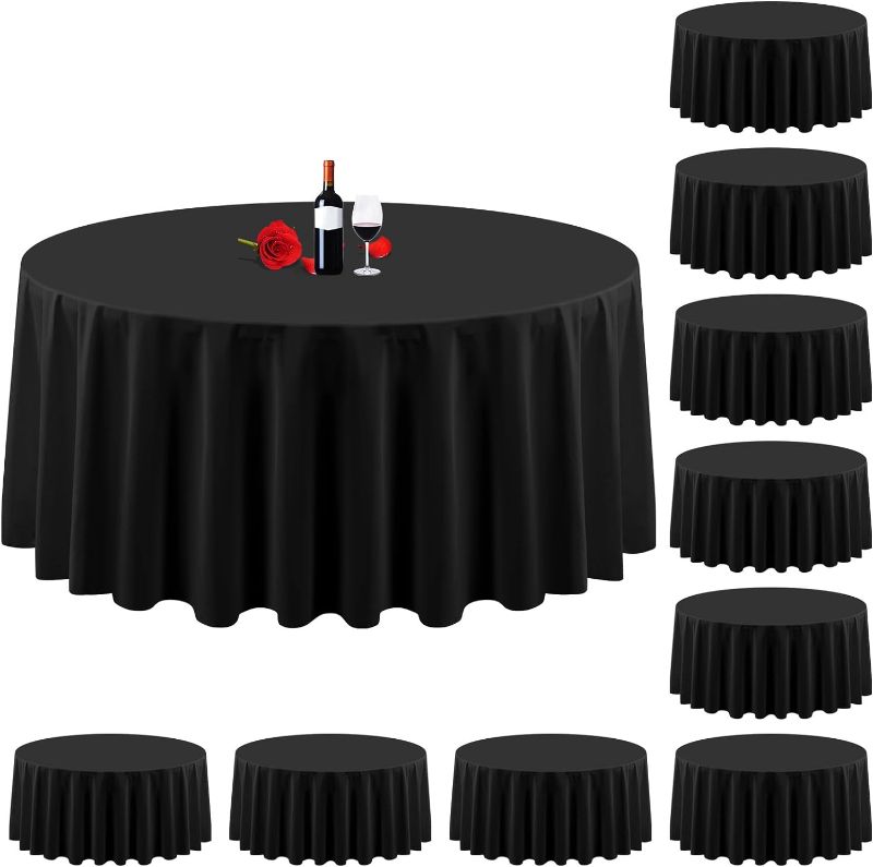 Photo 1 of 10 Pack Round Table Cloth Black Round Tablecloth 120 Inch Round Tablecloth Washable Polyester Fabric Bulk Linen Tablecloths Round Table Cover Table Cloths for Parties Wedding Banquet Buffet Dinning

