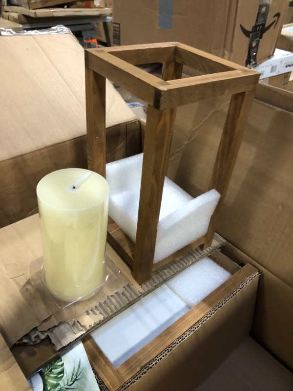 Photo 4 of 12 Sets Bulk Free Assembly Wedding Lantern Centerpiece for Table Real Wax Flickering flameless Candle Remote Timer Wood Candle Holder Decorative for Farmhouse Home Decor Wooden Rustic Decoration