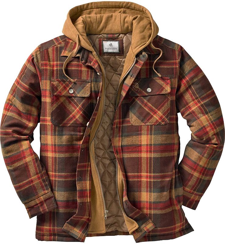 Photo 1 of DOSLAVIDA Men's Flannel Shirt Jacket Quilted Lined Winter Coat Long Sleeve Button Dwon Shirt Warm Hooded Plaid Jacket SM