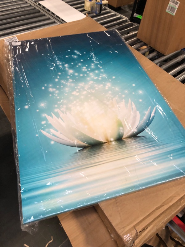 Photo 3 of LZIMU Zen Wall Art White Lotus Flower Bloom in Water Picture Prints Wall Decor Framed Teal Blue Painting for Yoga Spa Meditation Spiritual Room Decor (Zen Artwork-2, 28x42in (70x105cm)) Zen Artwork-2 28.00" x 42.00"