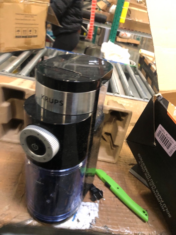 Photo 4 of * FOR  PARTS ONLY ** Krups Precise Stainless Steel Flat Burr Grinder 8oz, 32cups bean hopper 12 Grind from Fine to Coarse 110 Watts Removable Container, Drip, Press, Espresso, Cold Brew, 2,12 cups ground coffee Black