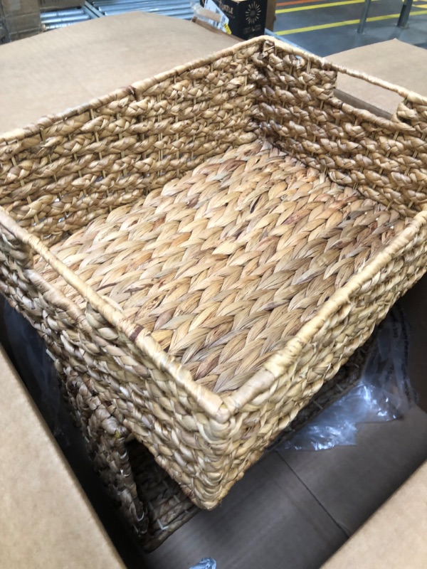 Photo 4 of mDesign Hyacinth Braided Woven Kitchen Basket Bin with Built-in Handles for Organizing Kitchen Pantry, Cabinet, Cupboard, Countertop, Shelves - Holds Food, Drinks, Snacks - 3 Pack - Natural/Tan Natural 16 x 12 x 6