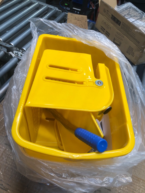 Photo 3 of ** FOR PARTS HOLE IN BOTTOM** Mind Reader Commercial Mop Bucket - with Down Press Wringer - 22 Quart Capacity - Yellow - MOPT20-YLW