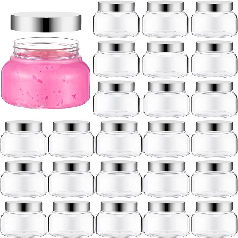 Photo 1 of 36 Pcs Clear Plastic Jars with Lids Round Plastic Containers Empty Travel Containers for Creams Refillable Cosmetic Jars Containers for Lotions Body Scrub Body Butter (Silver Lid,8 oz)