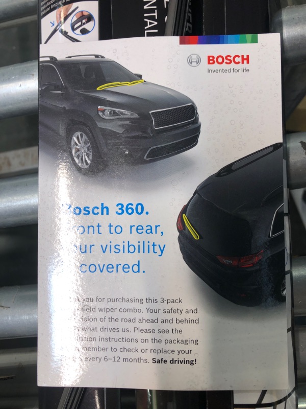 Photo 3 of BOSCH 360 Complete Wiper Blade Replacement Set - Includes Front Beam Blades (Pair) + Rear Wiper Blade (1) - 26"/20"/12" (B36006) Front (26" & 20") + Rear (12") 360 Combo Pack (Front + Rear)