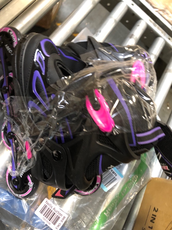 Photo 3 of 2PM SPORTS Vinal Girls Adjustable Flashing Inline Skates, All Wheels Light Up, Fun Illuminating Skates for Kids and Men- Azure Small (1Y-4Y US) Violet & Magenta Medium - Big Kid (1-4 US)