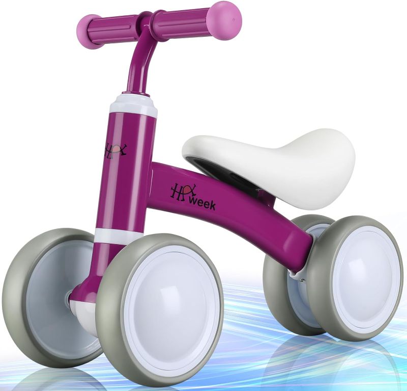 Photo 1 of Baby Balance Bike Cute Toys for 1 Year Old Boy and Girl Toddler Bike 12-36 Months Baby Walker Riding Gifts for Boys Girls No Pedal Infant 4 Wheels Baby's First Birthday Gift… (Purple)